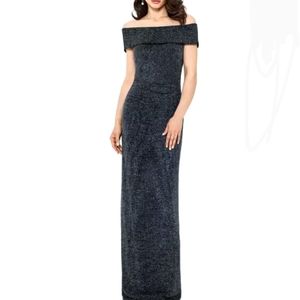Xscape Evenings Women Metallic Sparkle Gown SIZE 4 Off The Shoulder Black
